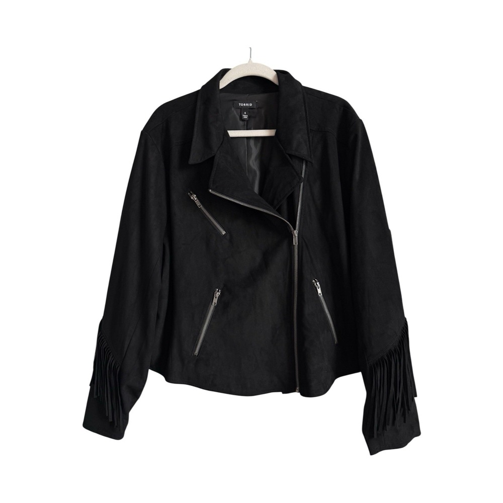 Torrid 4X 26 Black Fringe Moto Jacket Faux Suede Western Biker Boho Festival